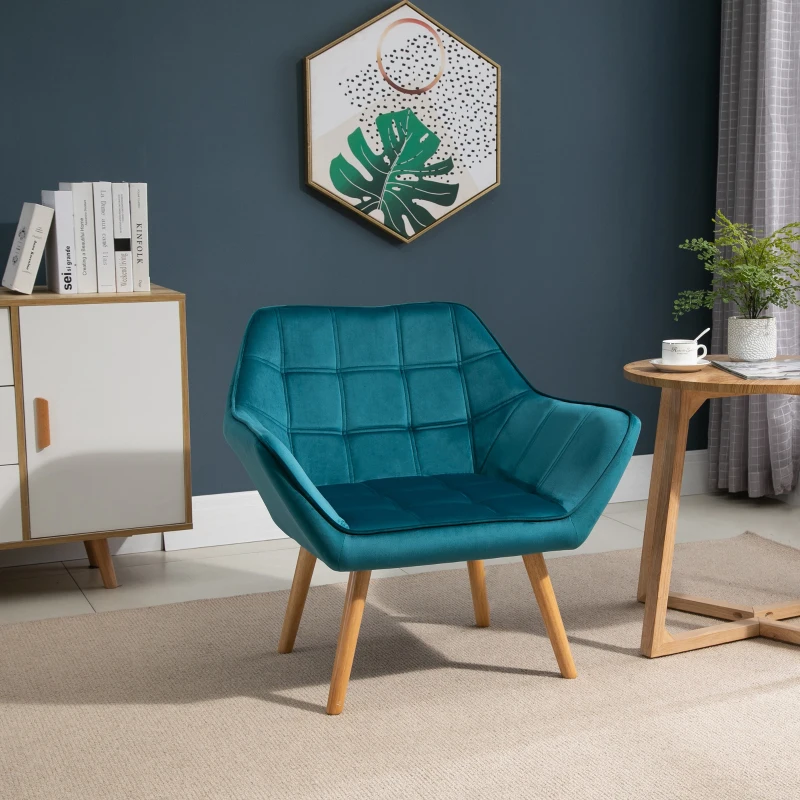 HOMCOM Fauteuil style scandinave dossier haut et accoudoirs, revêtement en polyester effet velours, 67 x 61,5 x 71 cm, bleu