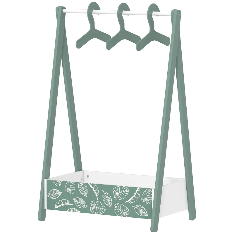 AIYAPLAY Baby Clothing Rack with Hangers, Storage Shelf for Bedroom, Leaf Theme, for Ages 3-6, Green