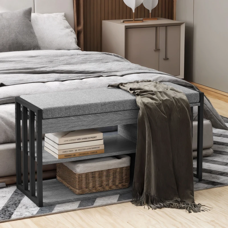 HOMCOM Étagère à Chaussures avec Banc, Étagère à Chaussures pour Couloir, Meuble à Chaussures avec Design à 3 Niveaux, pour Entrée, Salon, Chambre, Gris