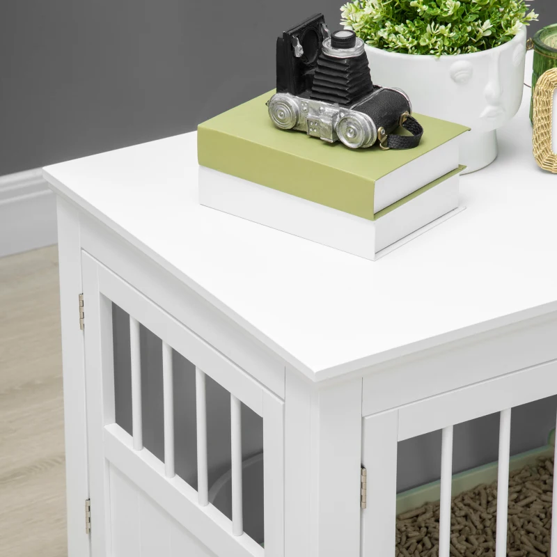 PawHut Jaula para Perros Pequeños Mesa Auxiliar Moderna con 3 Puertas Francés con Cierre Magnético 78x53x59,3 cm Blanco