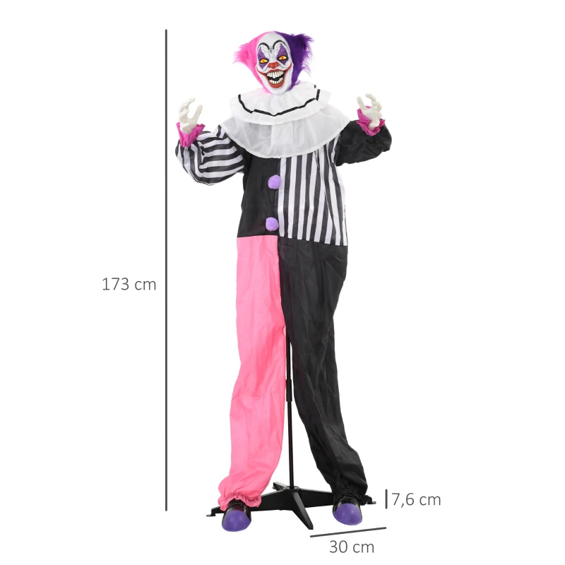 HOMCOM Grusel-Clown Halloween-Dekoration, beweglich, Lach-Funktion, Pink+Lila(m-3)