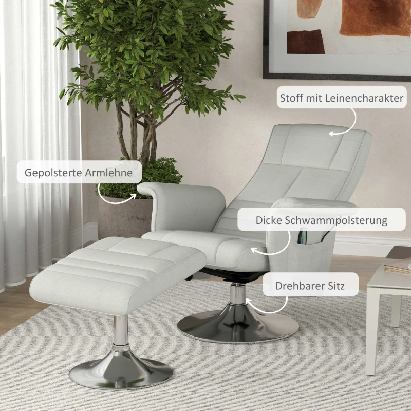 HOMCOM Massagesessel mit Hocker, neigbare Lehne, 78 x 95 x 88 cm, Creme(m-7)
