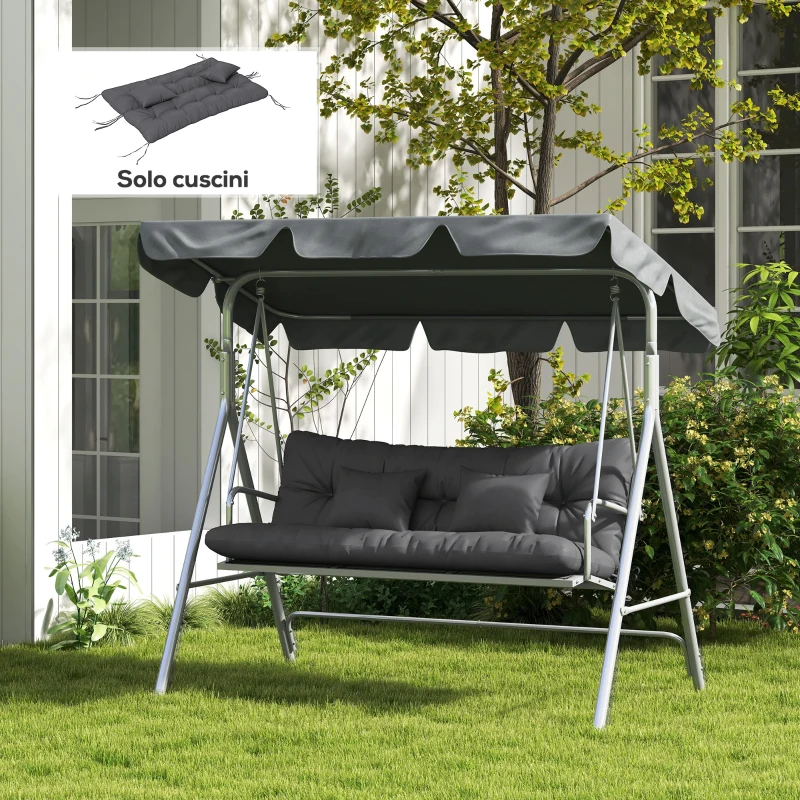 Outsunny Set 4 Cuscini da Giardino per Schienale e Seduta con Imbottitura, in Poliestere, Grigio Carbone