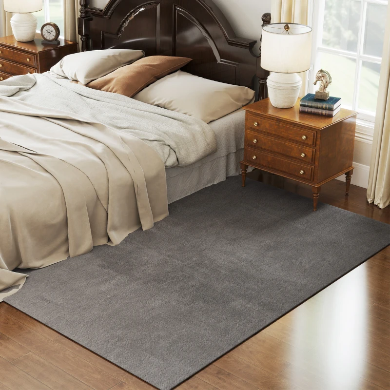 HOMCOM Tapis salon 230 x 160 cm tapis à poils longs, lavable en machine, antidérapant, en fausse fourrure, gris clair