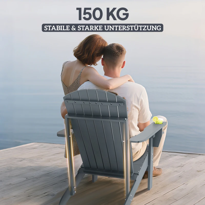 Outsunny Adirondack-Gartenstuhl mit Becherhalter Gartenliege Balkonstuhl Massivholz Dunkelgrau 95 x 72 x 93 cm