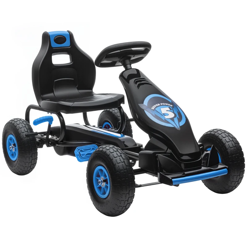 HOMCOM Kart a Pedais para Crianças 5-12 Anos com Assento Ajustável Pneus Insufláveis Amortecimento e Travão de Mão 121x58x61cm Azul