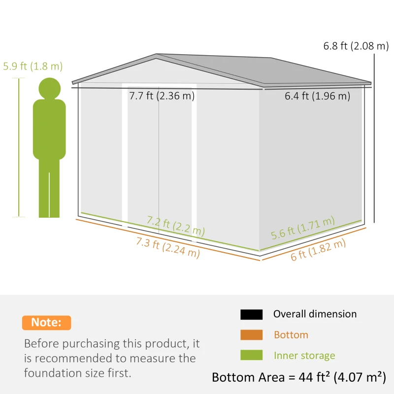 Outsunny 8 x 6ft Metal Garden Shed, House Hut Gardening Tool Storage with Ventilations, Sliding Door, Sloped Roof for Garden, Patio, Brown
