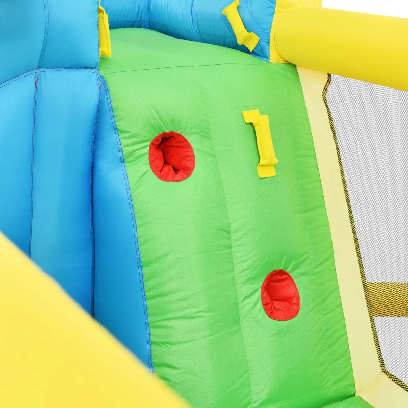 Castillo Hinchable Infantil 5 en 1 con Tobogán, Área de Salto, Piscina de Agua y Red de Fútbol, 364x315x239 cm, Azul