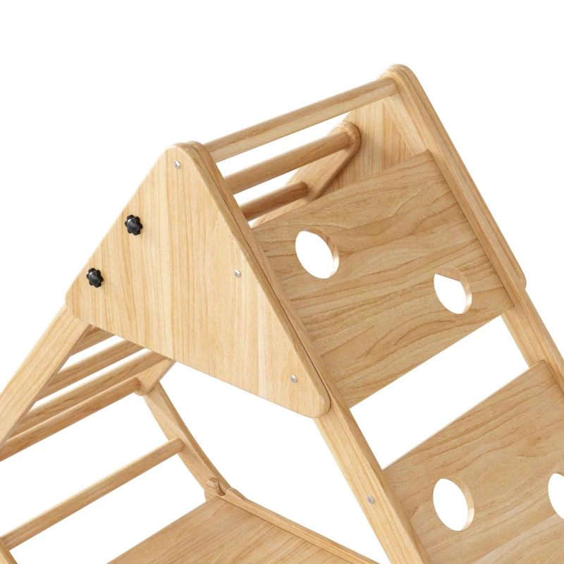 Structure d'escalade multifonctionnelle 8-en-1 en bois, Transformations de formes polyvalentes, avec toboggan, module d'escalade, bateau à bascule et tente, 140x58x142 cm, Couleur naturelle(m-8)