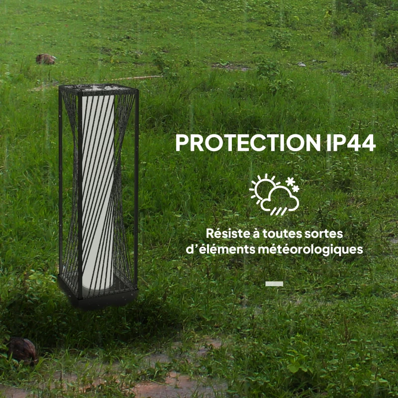 Outsunny Lampadaire solaire extérieur en résine tressée, lampadaire sans fil rechargeable avec capteur de lumière, 77 cm, gris