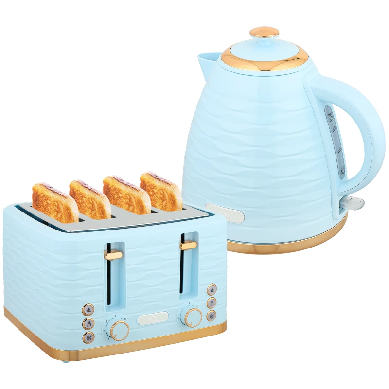 HOMCOM 3000W 1.7L Kettle & 4 Slice Toaster, Kettle and Toaster Set with 7 Browning Controls and Crumb Tray, Light Blue