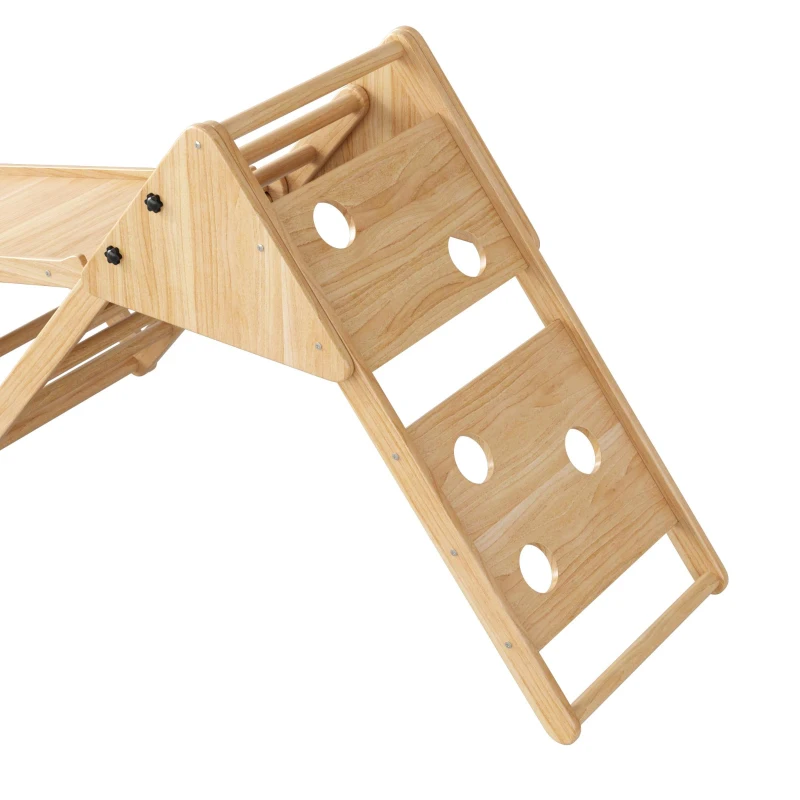 Structure d'escalade multifonctionnelle 8-en-1 en bois, Transformations de formes polyvalentes, avec toboggan, module d'escalade, bateau à bascule et tente, 140x58x142 cm, Couleur naturelle(m-9)