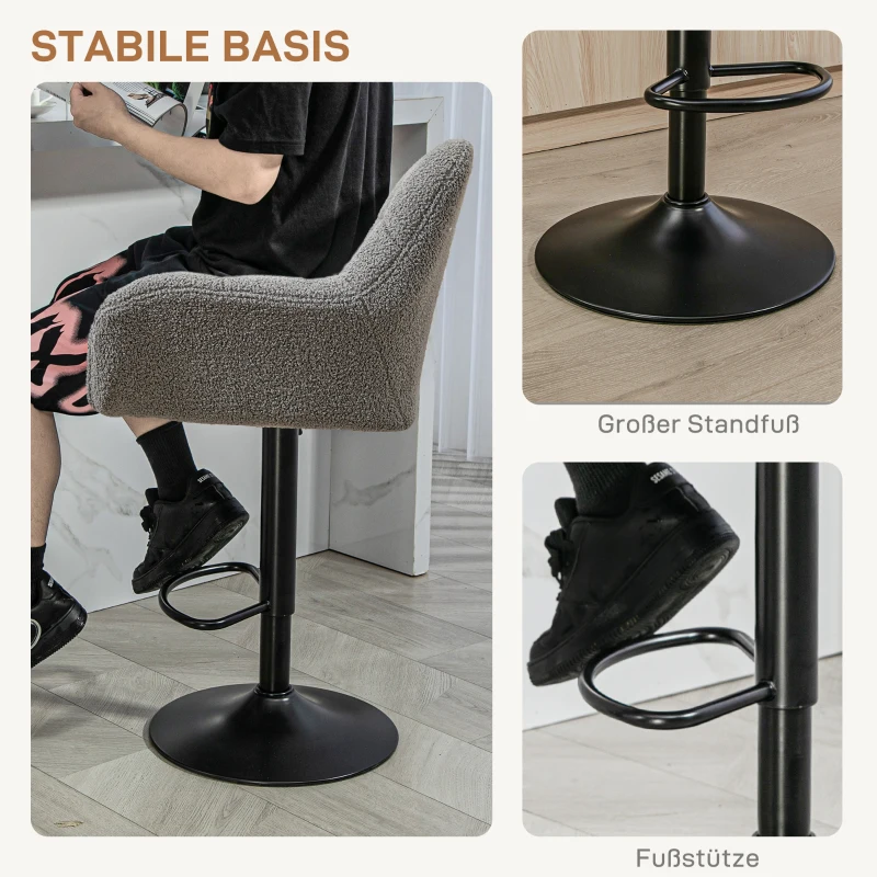 HOMCOM Barhocker 2er-Set Retro-Design höhenverstellbar Fleece-Optik Grau + Schwarz