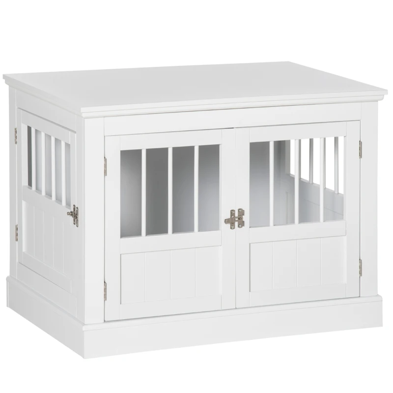 PawHut Cage pour Chiens Petits Table d'Appoint Moderne avec 3 Portes à la Française avec Fermeture Magnétique 78x53x59,3 cm Blanc