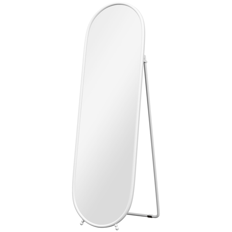 HOMCOM Espejo de Pie Cuerpo Entero con Marco Metálico Espejo de Pared Ovalado con 2 Formas de Uso 40x4x160 cm Blanco