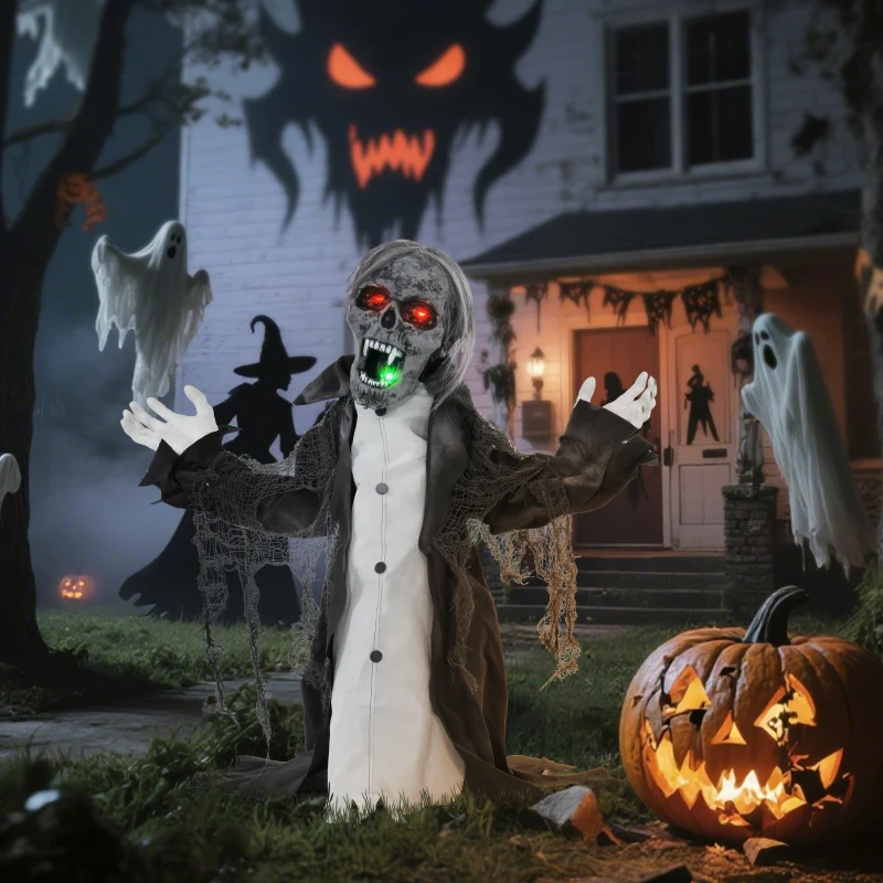 HOMCOM Halloweendeko, Skelett/Zombie, beweglich, Bewegungssensor, LEDs & Sounds, 75 cm(m-8)