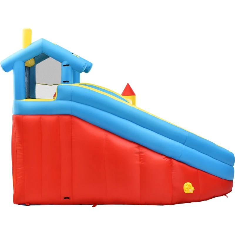 Castillo Hinchable Infantil 5 en 1 con Tobogán, Área de Salto, Piscina de Agua y Red de Fútbol, 364x315x239 cm, Azul