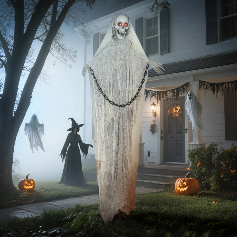 Outsunny 183cm Halloween Decoratie Halloween Doodgraver met LED-lichten, Geluidsfunctie, Voordeur Decoratie met verstelbare Armen, Hoofd, Tuin Decoratiefiguur in levensgroot formaat voor Feest(m-9)
