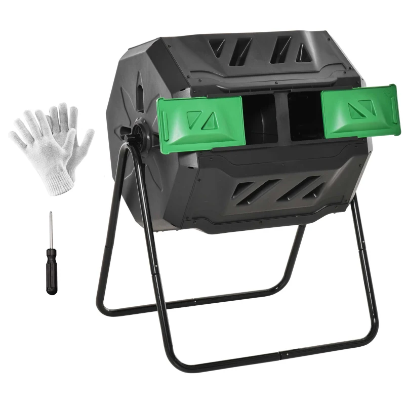 Outsunny Garden Compost Bin Dual Tumbler Rotating Outdoor Composter with Sliding Doors