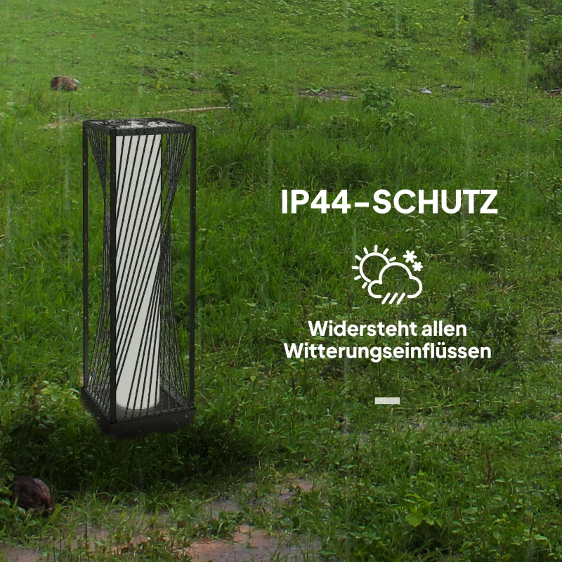 Outsunny Solar Stehlampe Rattan mit Lichtsensor 25 LED Solarlampen im Boho-Stil IP44 Wasserdicht Schwarz+Grau(m-7)