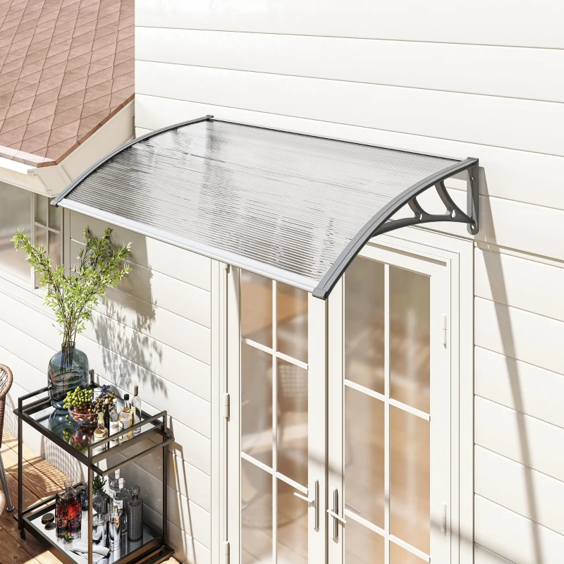 Outsunny Marquise de Proteção 110x60cm Marquise Exterior para Portas e Janelas contra o Sol e Chuva com Suporte de PP Policarbonato Cinza