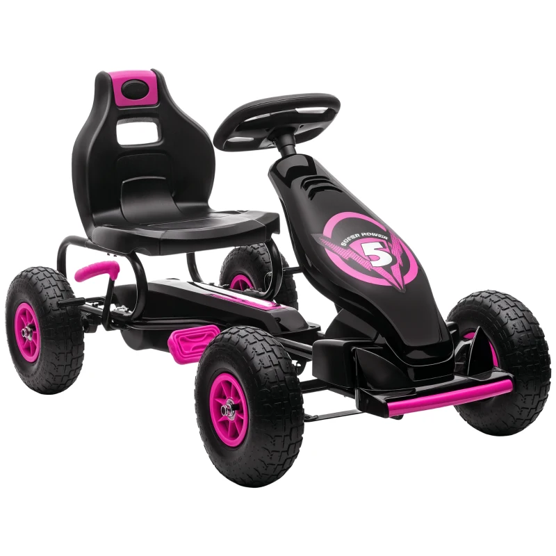 HOMCOM Go Kart a Pedali per Bambini 5-12 Anni con Sedile Regolabile, in Metallo e PP 121x58x61 cm, Rosa e Nero