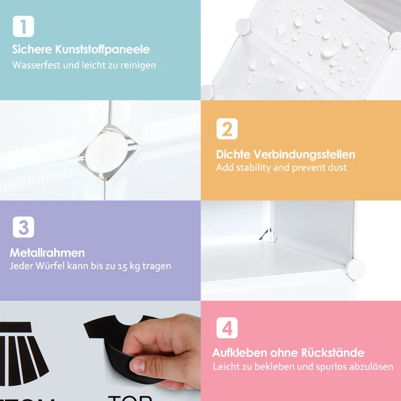 HOMCOM Schuhschrank, Regal mit Aufbewahrungsboxen, Kleiderschrank, Kunststoff, Stahl, Weiß, 75 x 37 x 73 cm