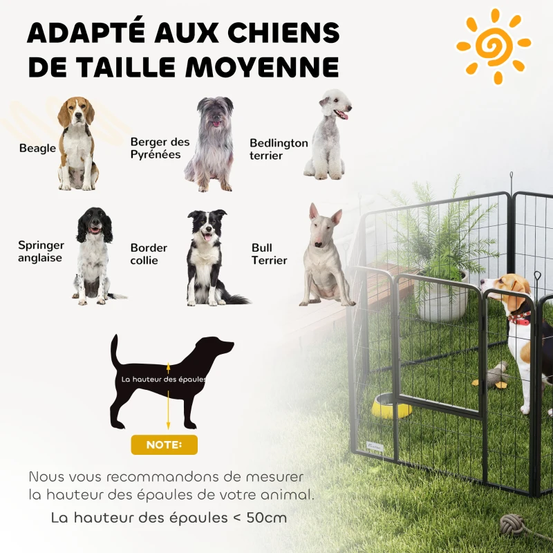 PawHut Parc pour chien, enclos chien 6 panneaux modulable et pliable, portable en acier avec porte 80 x 80 gris