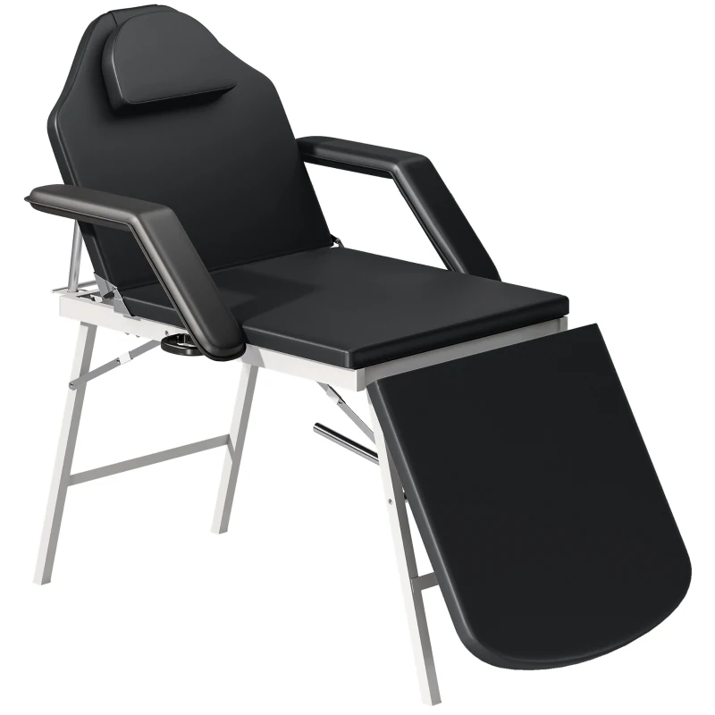 HOMCOM Portable Massage Table, 3 Section Adjustable Beauty Bed, Foldable Massage Bed with Face Hole, Recliner Chair with Removable Headrest and Armrests for Spa, Lash, Tattoo, Black