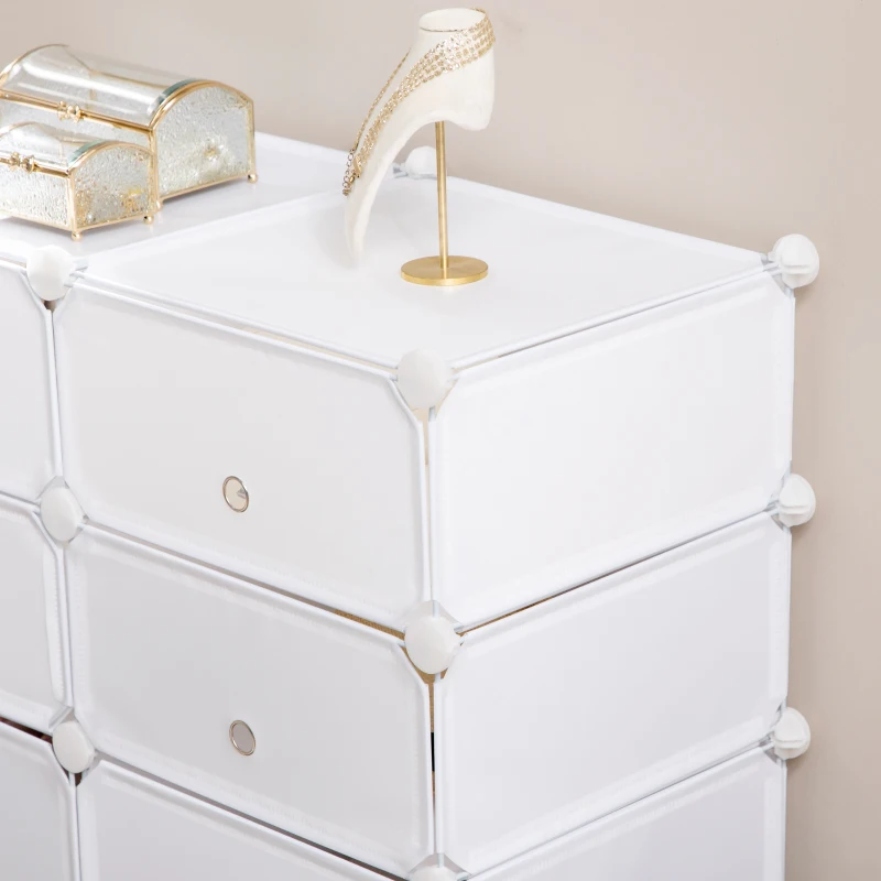 HOMCOM Schuhschrank, Regal mit Aufbewahrungsboxen, Kleiderschrank, Kunststoff, Stahl, Weiß, 75 x 37 x 73 cm