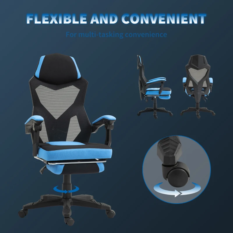 Vinsetto Chaise de bureau fauteuil gaming hauteur réglable dossier roulettes tissu en maille 58 x 63 x 112-122 cm bleu noir