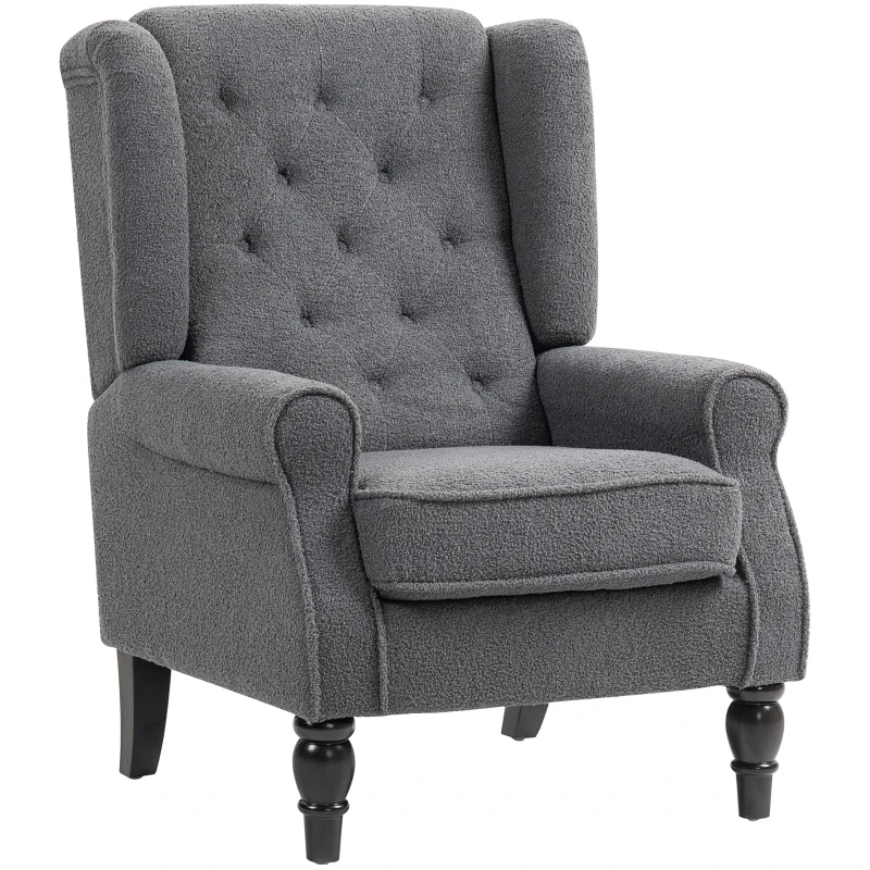 HOMCOM Teddy Fleece Retro Wingback Chair - Grey