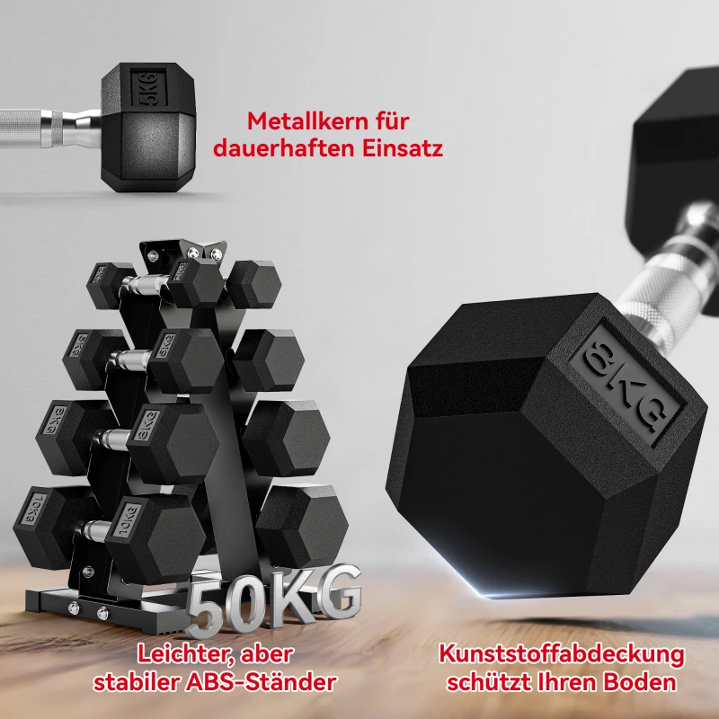 SPORTNOW Hantelset, 8er Set Hanteln mit Gewichten, Kurzhantelset aus Metall, 2kg, 5kg, 8kg, 10kg für Männer und Frauen