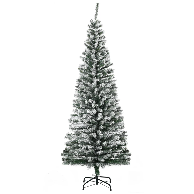 HOMCOM Albero di Natale Artificiale 180 cm Pino a Matita con Neve, 492 Punte per Interni