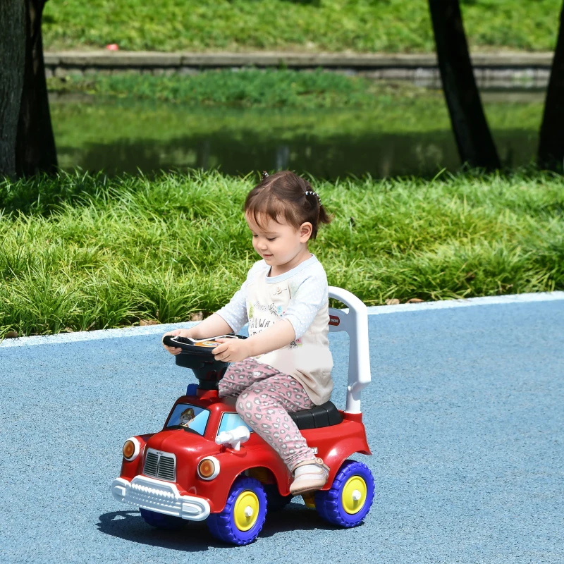 AIYAPLAY Coche Correpasillos para Niños de 18-36 Meses con 3 Luces Música Volante y Compartimento de Almacenaje 49x24x42 cm Rojo