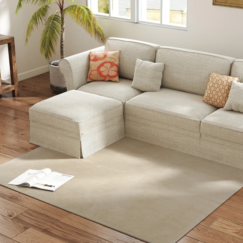 HOMCOM Alfombra Salón 120x160 cm Lavable en Lavadora Pelo Largo Estilo Moderno Tapete para Sala de Estar Dormitorio Crema