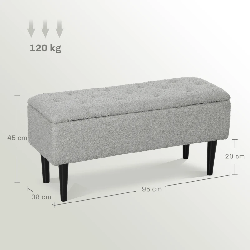 HOMCOM Panca Contenitore Pieghevole Capacità 47 L 95x38x45 cm Rivestito in Peluche Piede del Letto per Soggiorno Camera da Letto Grigio