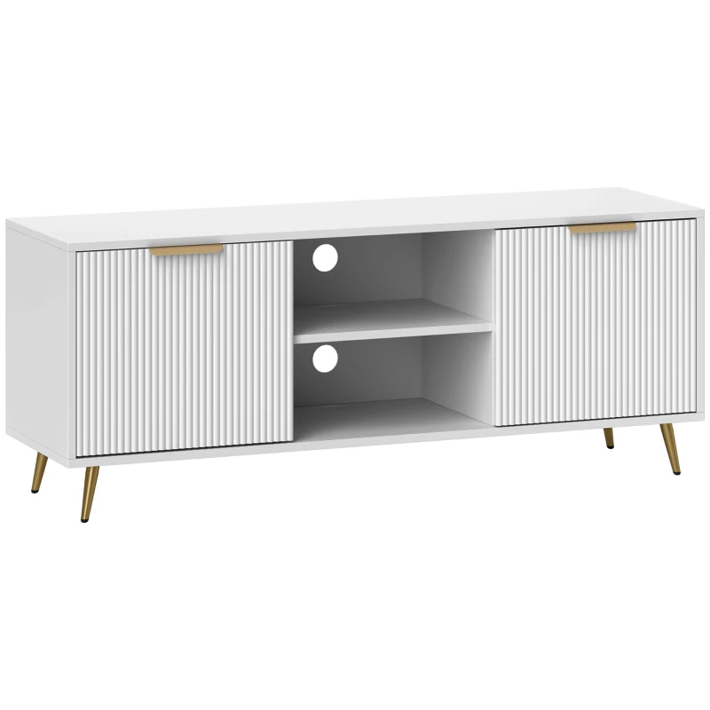 HOMCOM Mueble de TV con 2 Compartimentos Abiertos y 2 Puertas Mueble para Televisión de 55 Pulgadas 120x35x48 cm Blanco