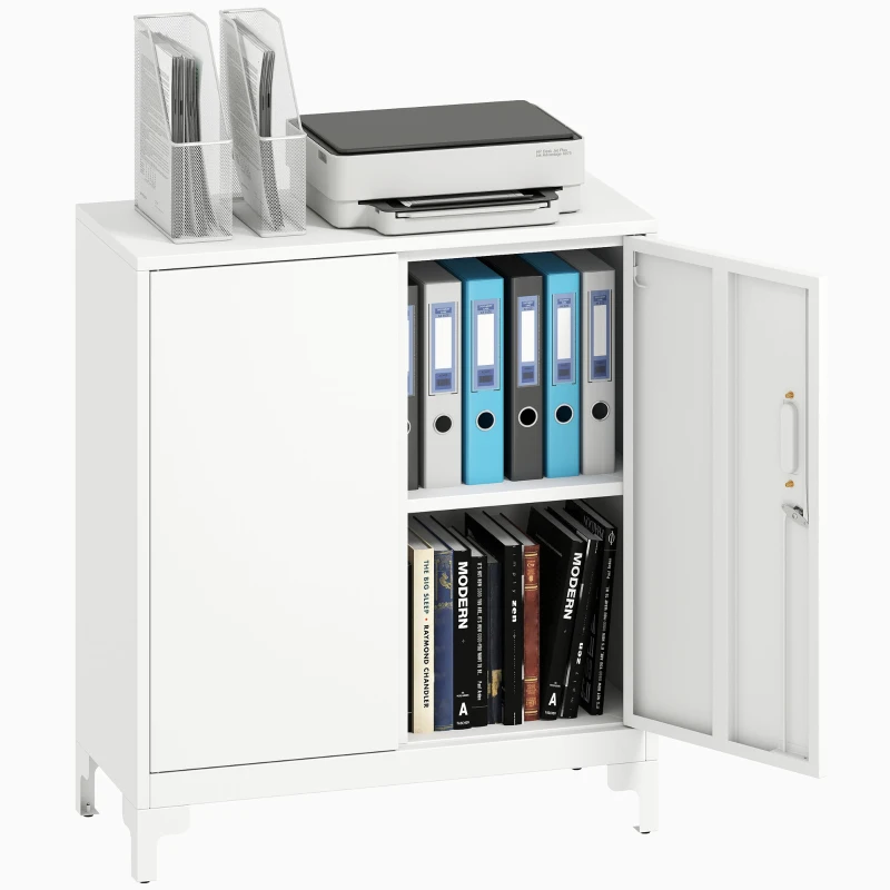 HOMCOM Armadio da ufficio in metallo, porte chiudibili, cassettiera da ufficio, design a 2 livelli, Bianco