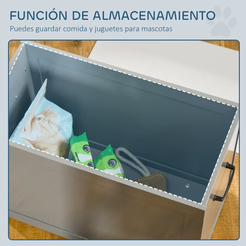 PawHut Comedero Elevado para Perros Grandes con 2 Cuencos de 2000ml y Almacenamiento Oculto 60x30x41 cm Gris