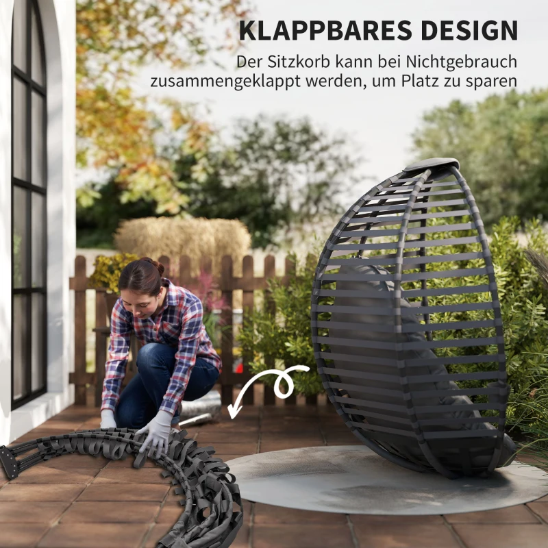 Outsunny Hängesessel mit Gestell, Eiförmiger Hängeschaukel mit weichem Sitzpolstern,faltbar Hängematte für den Außenbereich Schaukelsessel Indoor Outdoor, Terrasse, Garten, Grau