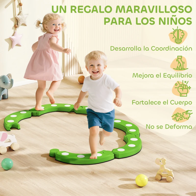 AIYAPLAY Tabla de Equilibrio para Niños de +3 Años con 6 Piedras de Equilibrio Puntos Táctiles para Interiores y Exteriores Verde