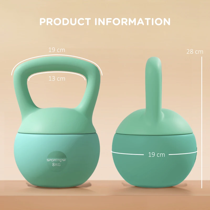 SPORTNOW Kettlebell 8 kg con impugnatura antiscivolo per fitness, 19x19x28 cm, Verde