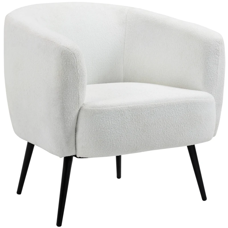 HOMCOM Fauteuil design en tissu effet laine bouclée avec accoudoirs pieds métal noir pour chambre salon 72 x 73 x 73 cm blanc