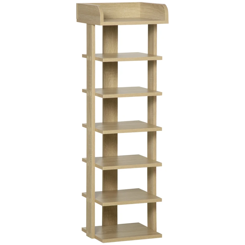 HOMCOM Zapatero Estrecho de 7 Niveles Capacidad de 6 Pares de Zapatos para Entrada Dormitorio y Pasillo 32x30x104 cm Roble