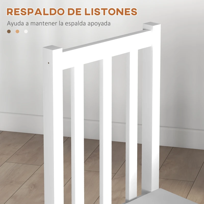 HOMCOM Juego de 2 Sillas de Comedor con Respaldo Alto de Listones y Estructura en Madera de Pino 38,5x47,5x99 cm Blanco