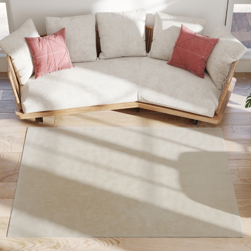 HOMCOM Teppich Wohnzimmer 160x230 cm Waschbar in Waschmaschine Langer Flor Moderner Stil Teppich für Wohnzimmer Schlafzimmer Creme