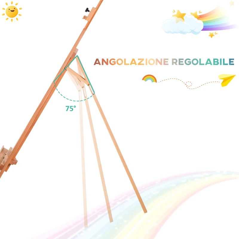 HOMCOM Cavalletto per Pittura Treppiede con Supporto per Tela Regolabile in Legno di Faggio, 65x68x174-230 cm