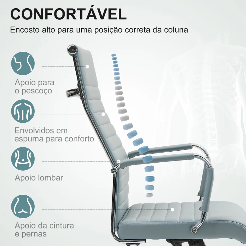 Vinsetto Cadeira de Escritório Giratoria 360° Inclinável com Altura Ajustável Rodas Apoio de Braços 54x62x104-114 cm Cinzento Claro