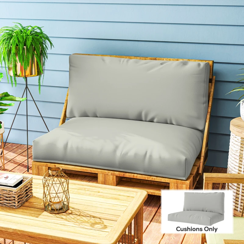 Outsunny Two Piece Seat Pallet and Back Cushions - Light Grey